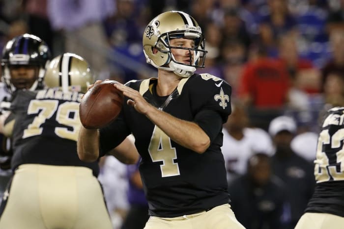 Aug 13, 2015; New Orleans Saints quarterback Ryan Griffin (4) prepares to throw against the Baltimore Ravens. Mandatory Credit: Amber Searls-USA TODAY